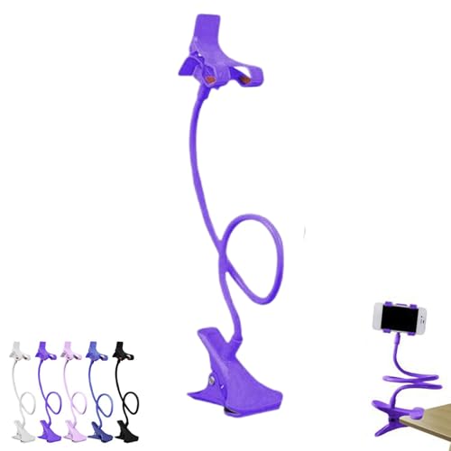 Gooseneck Phone Holder for Bed, Cell Phone Mount Clamp Clip, Flexible Long Arm Overhead Cellphone Mount, Bedside Lazy Bracket, Cellphone Stand for Desk, Table, Headboard(Purple) - color: Purple