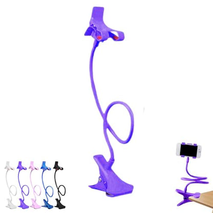 Gooseneck Phone Holder for Bed, Cell Phone Mount Clamp Clip, Flexible Long Arm Overhead Cellphone Mount, Bedside Lazy Bracket, Cellphone Stand for Desk, Table, Headboard(Purple) - color: Purple