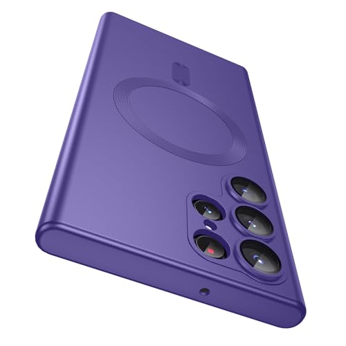 MAKAVO Matte for Samsung Galaxy S22 Ultra Case, Compatible with MagSafe, Slim Thin Magnetic Cover with Built-in Camera Lens Protector Shockproof Phone Shell (Purple) - color: Purple, size: for S22 Ultra
