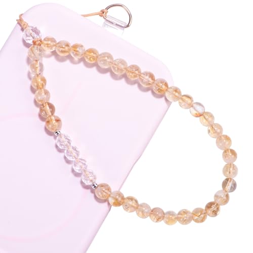 TEAMOLA Natural Stone Phone Charm - Crystal Phone Beaded Wrist Strap - color: Yellow