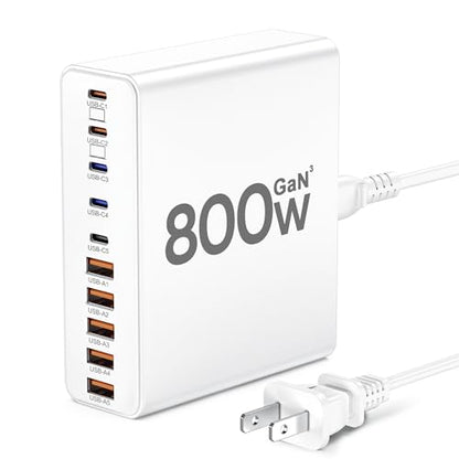 800W USB C Charger Block,10-Port GaN Charging Station - color: White