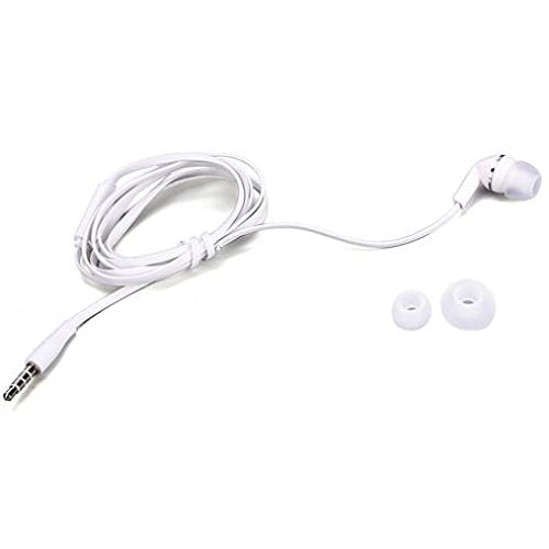 Premium Flat Wired Headset Mono Hands-Free Earphone w Mic Single Earbud Headphone in-Ear [3.5mm] White for Samsung Galaxy J3, J5, J7, Note 3 4 5, Note8, S5, S6, S7, Edge Edge+, S8, S8+, S9, S9+