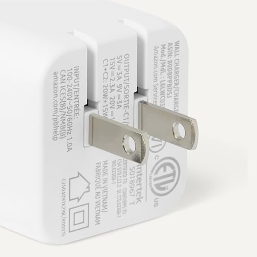 Amazon Basics 35W Fast Charging USB-C Nano GaN Wall Charger, 2-Port for Phones, Tablets, Charge 2 Devices Simultaneously, White - color: White, style: 35 W Two Port