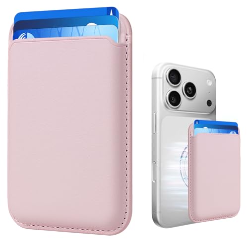 Magnetic Wallet Cell Phone Card Holder for Phone Case with Mag-Safe | Stronger Magnetic RFID Leather Phone Wallet Stick on Series of iPhone 17/16/15/14/13/12 and Pro/Promax, Blush Pink - color: Blush Pink, size: 1 Pack