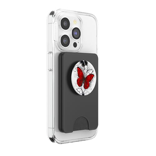Cute Red Black & White Butterfly Phone Grip with Butterflies PopSockets PopWallet for MagSafe - style: Magnetic PopWallet
