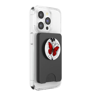 Cute Red Black & White Butterfly Phone Grip with Butterflies PopSockets PopWallet for MagSafe - style: Magnetic PopWallet