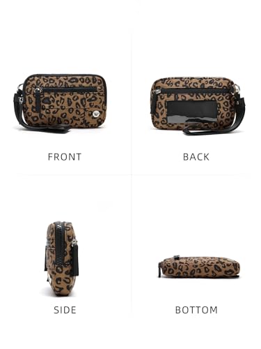 WESTBRONCO Wristlet Wallets for Women – RFID Blocking Quilted Nylon Phone Wallet, Card Holder Purse for Travel & Everyday Use - color: Leopard Print