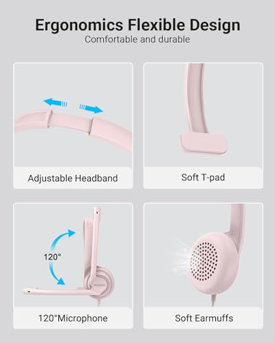 NUBWO HW02 USB Headset with Microphone Noise Cancelling & in-line Control - color: Pink, size: 1 pack
