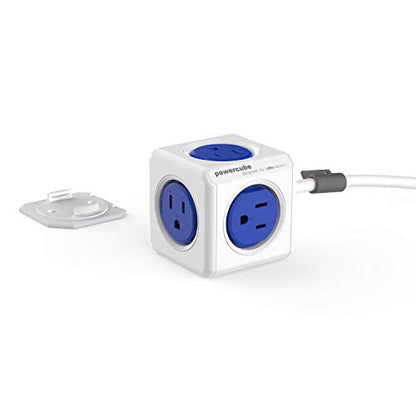 Allocacoc PowerCube Extended Blue Power Strip, 5ft Extension Cord 5 Outlets