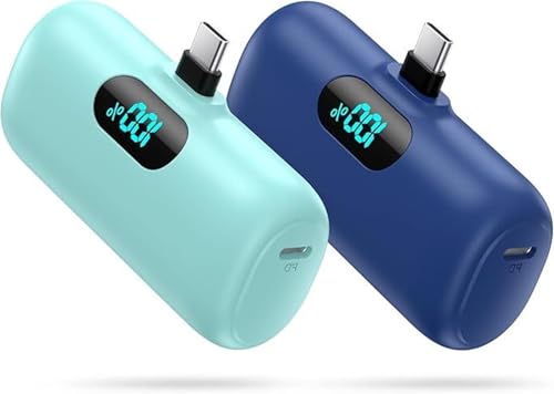 [2 Pack]Small Portable Charger for iPhone 17/16/15 Series,5000mAh 3A PD USB C Power Bank, Mini Travel Essentials Battery Pack for iPhone 17/17 Pro/16/16 Plus/16 Pro/15 Pro Max,Samsung,Android/LG etc - color: Blue+Green