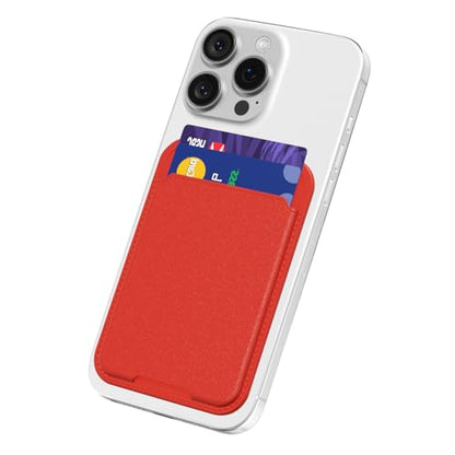 oakxco Phone Wallet Stick On, Slim Thin Adhesive ID Credit Card Holder Wallet Pocket Back of Phone Case, Hard Shell Plastic Sleeve Sticky Card Wallets Pouch for iPhone Samsung Pixel, Red - color: Red