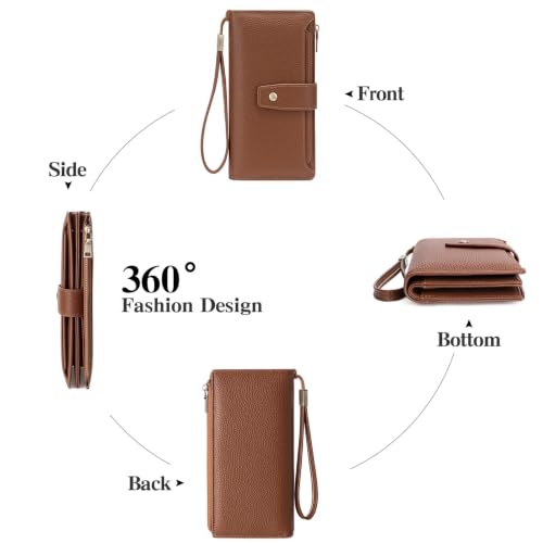 GAEKEAO Womens Wallet RFID Blocking Large Capacity Vegan Leather Card Holder Wristlet Clutch with 32 Card Slots 4 ID Windows - color: X05-Brown