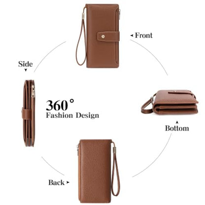 GAEKEAO Womens Wallet RFID Blocking Large Capacity Vegan Leather Card Holder Wristlet Clutch with 32 Card Slots 4 ID Windows - color: X05-Brown