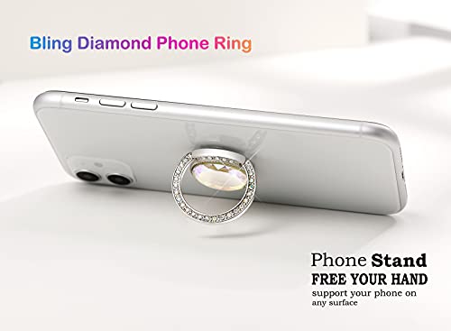 Glitter Bling Bling Phone Ring Holder,Sparkle Phone Ring Grip Artificial Stand with Flat Diamond,Flat Rhinestone Cell Finger Ring for Phones,Pad(Silver) - color: Silver
