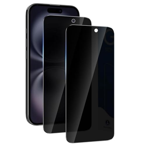 2 Pack Privacy Screen Protector Tempered Glass Curved Compatible with iPhone 16, Anti-Spy Anti-Peep 3D Edge Case Friendly