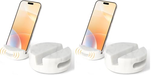 CHISELED ST DF SK Elegant and Versatile White Marble Phone Stand with Sound Amplified Output iPhone Phone Holder Function for Office Desk,Kitchen Counter,Bathroom,and Bedside (Pack of 2) - size: 3.4×3.4×1.2in (Pack of 2)