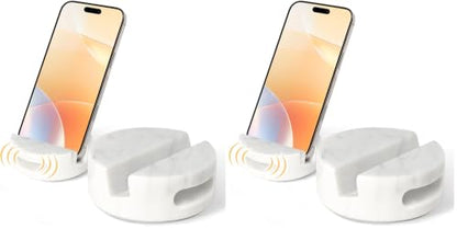 CHISELED ST DF SK Elegant and Versatile White Marble Phone Stand with Sound Amplified Output iPhone Phone Holder Function for Office Desk,Kitchen Counter,Bathroom,and Bedside (Pack of 2) - size: 3.4×3.4×1.2in (Pack of 2)