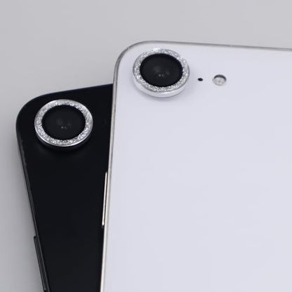 BONVAN for iPhone 15/15 Plus Camera Lens Protector Bling Glitter Metal Crystal Tempered Glass Screen Accessories Sparkly Lens Cover, also Compatible with iPhone 16e (2PCS) (Silver) - color: Silver