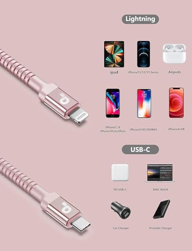USB C to Lightning Cable 10FT, 2Pack iPhone Charger Fast Charging-Pink - color: Pink, size: 10FT, style: USB C to Lightning