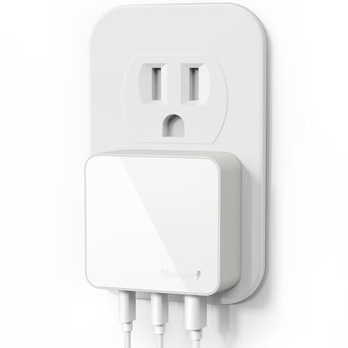 Nekmit 100W Flat USB C Charger Block, 3-Port GaN Fast Wall Charger(2*USB-C & 1*USB-A), USB C Wall Plug with Fixed Prongs for iPhone 17/16, MacBook Pro/Air, iPad, Galaxy and More - color: White