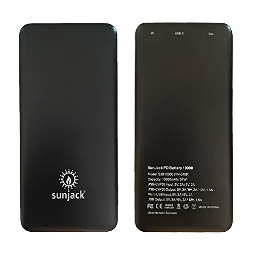 SunJack Portable Power Bank, Compact Travel Phone Charger, 10000mAh