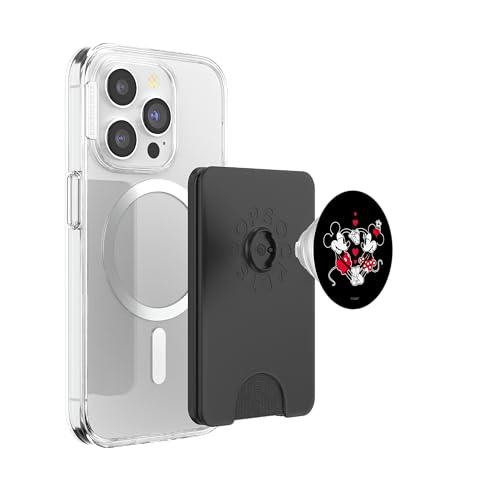 Disney Mickey and Minnie Love Gaze Hearts Black PopSockets PopWallet for MagSafe - style: Magnetic PopWallet