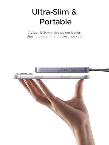 UGREEN Magflow Air 10000mAh Qi2 15W Wireless Power Bank Built-in Cable - color: Grey