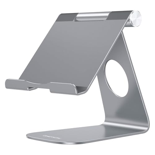 OMOTON T1 Adjustable Tablet Stand for Desk, Aluminum Holder for iPad Grey - color: Grey