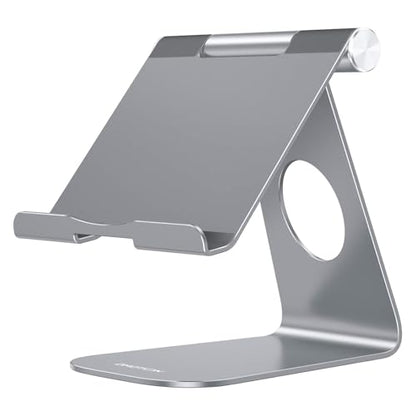OMOTON T1 Adjustable Tablet Stand for Desk, Aluminum Holder for iPad Grey - color: Grey
