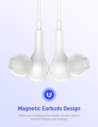 USB C Headphones for Apple/iPhone Duo 18 17 16 15 Wired Earbuds with Case - color: White