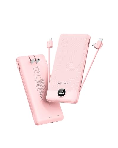 VEGER Portable Charger for iPhone, Power Bank Built in Cables and Wall Plug - color: Crepe