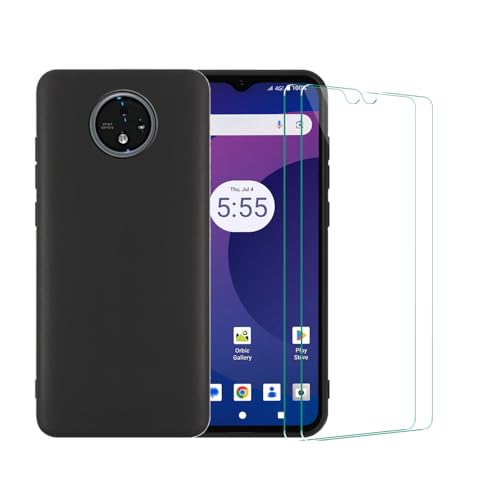 for Orbic-Joy-2 Phone Case with Tempered Glass Screen Protector RC656V [Soft TPU] Slim Matte Black Case [Lightweight] Shockproof Drop Proof Protective Phone Case for Orbic Joy 2 4G Smartphone