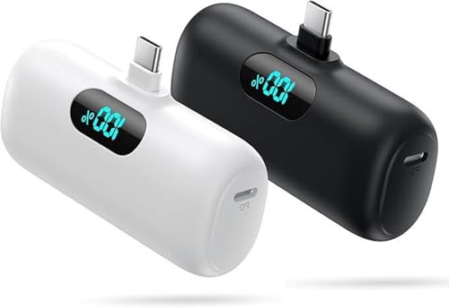 [2 Pack]Small Portable Charger for iPhone 18/17/16 Series,5000mAh 3A PD USB C Power Bank, Mini Travel Essentials Battery Pack for iPhone 18/17 Pro/16/16 Plus/16 Pro/15 Pro Max,Samsung,Android/LG etc - color: A-Black+White