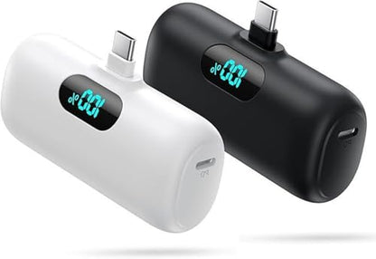 [2 Pack]Small Portable Charger for iPhone 18/17/16 Series,5000mAh 3A PD USB C Power Bank, Mini Travel Essentials Battery Pack for iPhone 18/17 Pro/16/16 Plus/16 Pro/15 Pro Max,Samsung,Android/LG etc - color: A-Black+White