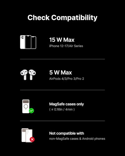 INIU Magnetic Wireless Charger, Qi2 15W Fast Charging Pad Travel Charger - color: Black