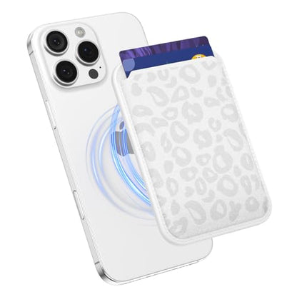 Svanove Leopard Magnetic Phone Wallet Compatible with Magsafe Wallet for Women, Cheetah Print ID Credit Card Holder Wallets for iPhone 17/16/15/14/13/12 Series, Cute Slim Leather Wallets, White - color: White
