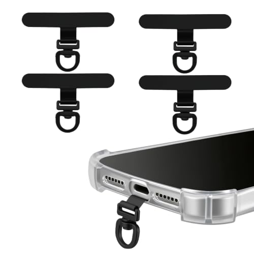 (4-Pack) 360° Rotating Stainless Steel Phone Tether Tab, Universal for Phones, Fit Wristbands, Necklaces & Crossbody Straps (Black) - color: Black