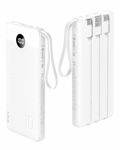 VRURC Power Bank for iPhone, 22.5W Portable Charger with Built-in Cables - color: White