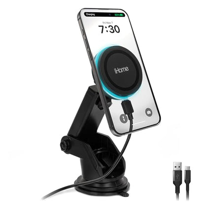iHome Car Mount, Dashboard/Windshield/Vent Mount, Swivel Neck, Silicone Grip, Adjustable Mount Arm with Suction Cup Base (Magnetic Charging Car Mount) - style: Magnetic Charging Car Mount