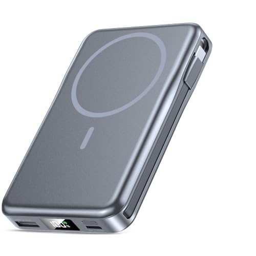 Magnetic Portable Charger 10000mAh, 20W Power Bank with Built in Cable | 20W Fast Charging for Magsafe Battery Pack with LED Display, Travel Essential for iPhone 17/16/15/14/13 Pro/Pro Max-SpaceGrey - color: SpaceGray