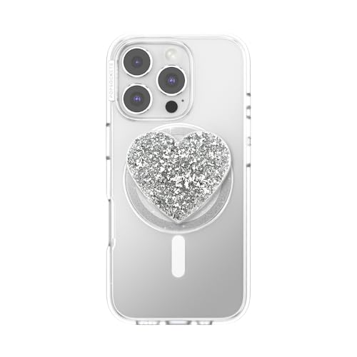 PopSockets Phone Grip for MagSafe, Magnetic Holder- Silver Sizzle - color: Confetti Heart Silver, style: MagSafe