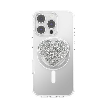 PopSockets Phone Grip for MagSafe, Magnetic Holder- Silver Sizzle - color: Confetti Heart Silver, style: MagSafe