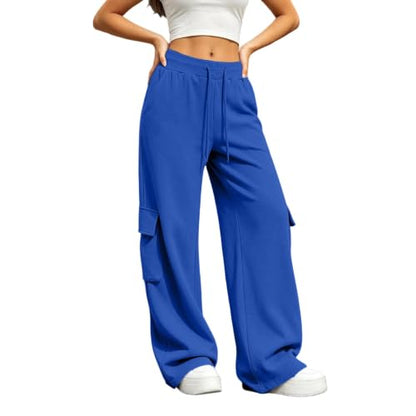 Cargo Sweatpants For Women Baggy Drawstring Waist Hiking Pants Lightweight Y2k Stretch Athletic Joggers With Pockets - color: Blue, size: Small