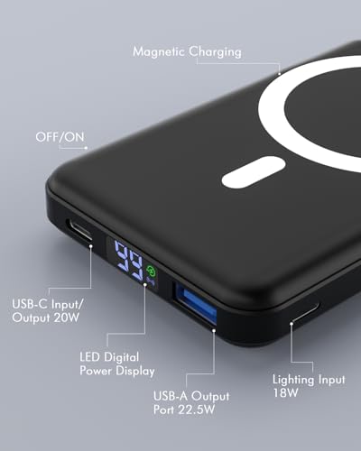 podoru for MagSafe Power Bank, 10000 mAh Foldable Magnetic Portable Charger - color: Black
