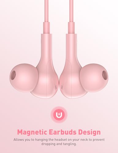 iMangoo Wired Earbuds 3.5mm Jack School Airplane Travel Headphones Pink - color: Pink