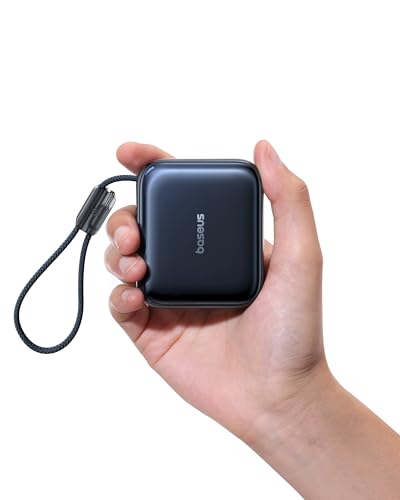Baseus PicoGo AC22 Mini Power Bank, 10000mAh 45W PD Portable Charger Built-in USB-C Cable, Ultra Small Battery Pack, Fast Charging Battery Bank for iPhone Duo/18/17/16/15 Samsung S26/S25 Pixel iPad - color: Black