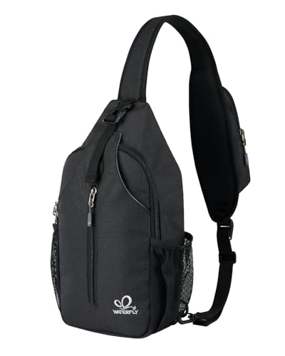 WATERFLY RFID Sling Backpack Crossbody Sling Bag Travel Hiking Daypack | RFID hidden back pocket,Multi-compartment storage,Water-resistant,Breathable back pad,Phone pocket in shoulder strap - color: Rfid-black