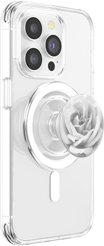 White Rose Flower, Vibrant Floral Design PopSockets PopGrip: Swappable Grip for Phones & Tablets PopSockets PopGrip for MagSafe - style: Magnetic PopGrip
