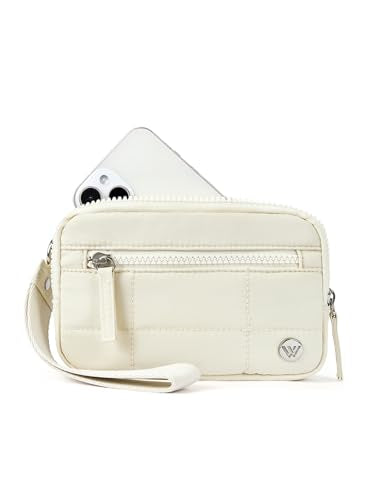 WESTBRONCO Wristlet Wallets for Women – RFID Blocking Quilted Nylon Phone Wallet, Card Holder Purse for Travel & Everyday Use - color: Beige