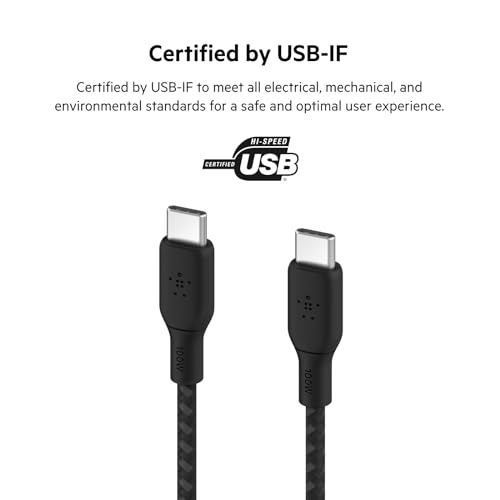 Belkin USB C to C 100W Braided Cable, 6.6ft, iPhone Charger Cord